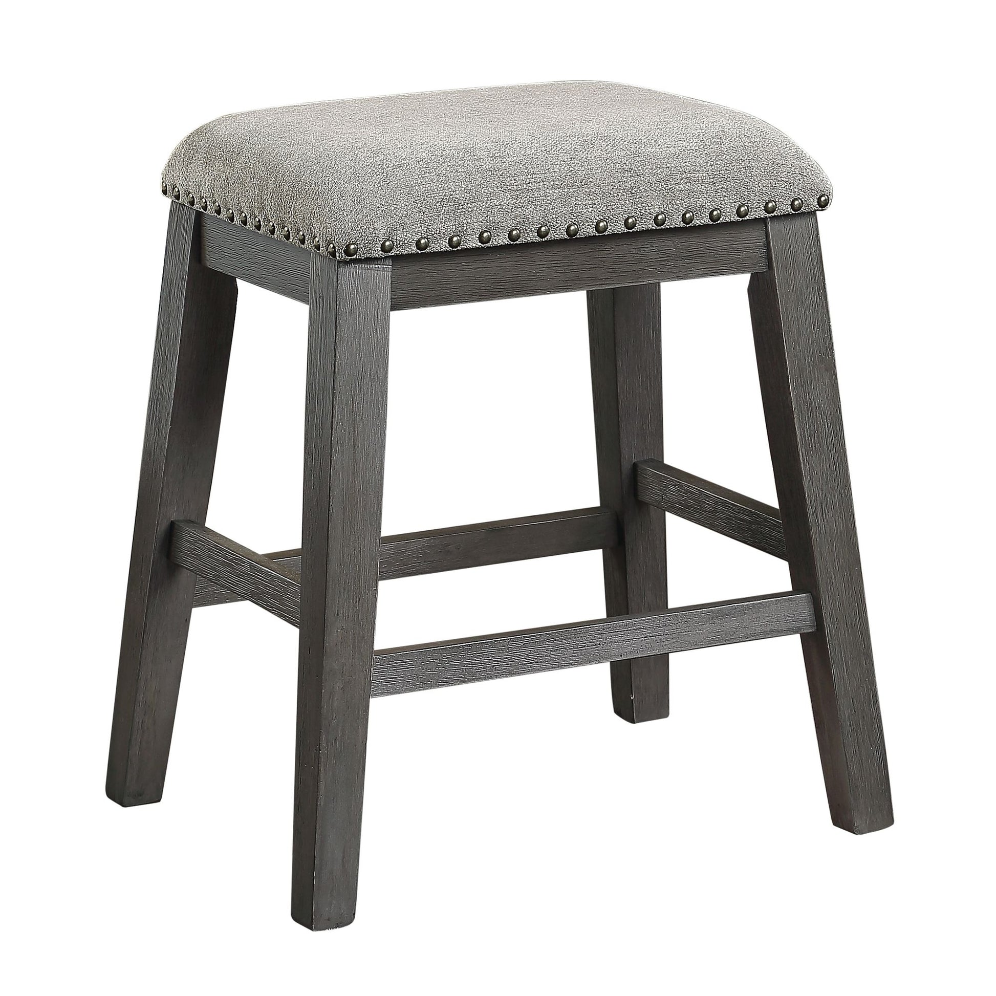 Wire-Brushed Gray Finish Set of 2 Counter Height Barstool Gray Chenille Upholstery Seat Nailhead Trim Casual Dining Furn image 3