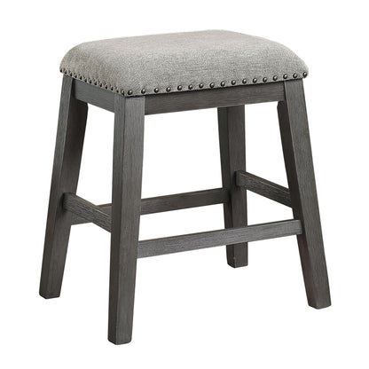 Wire-Brushed Gray Finish Set of 2 Counter Height Barstool Gray Chenille Upholstery Seat Nailhead Trim Casual Dining Furn image 3