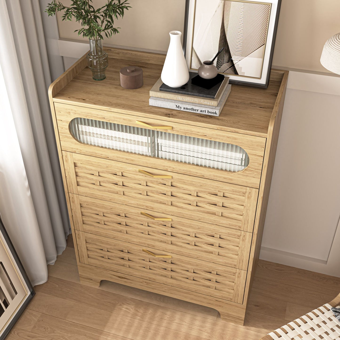 Wood 4 Drawer Dresser for Bedroom, Large Double Dresser with Wide Drawers, Modern Chest of Drawers,Storage Organizer Dre image 8