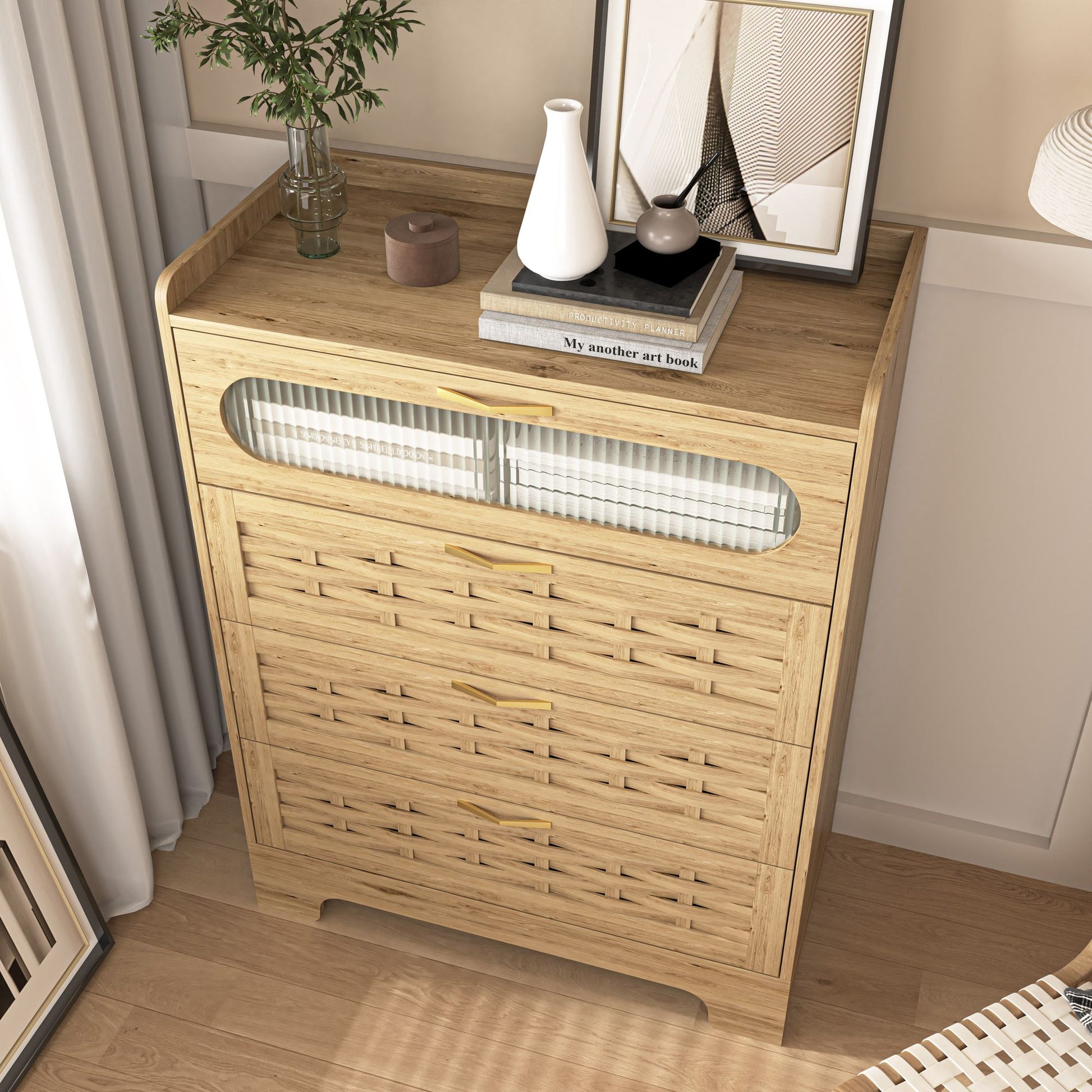 Wood 4 Drawer Dresser for Bedroom, Large Double Dresser with Wide Drawers, Modern Chest of Drawers,Storage Organizer Dre image 8