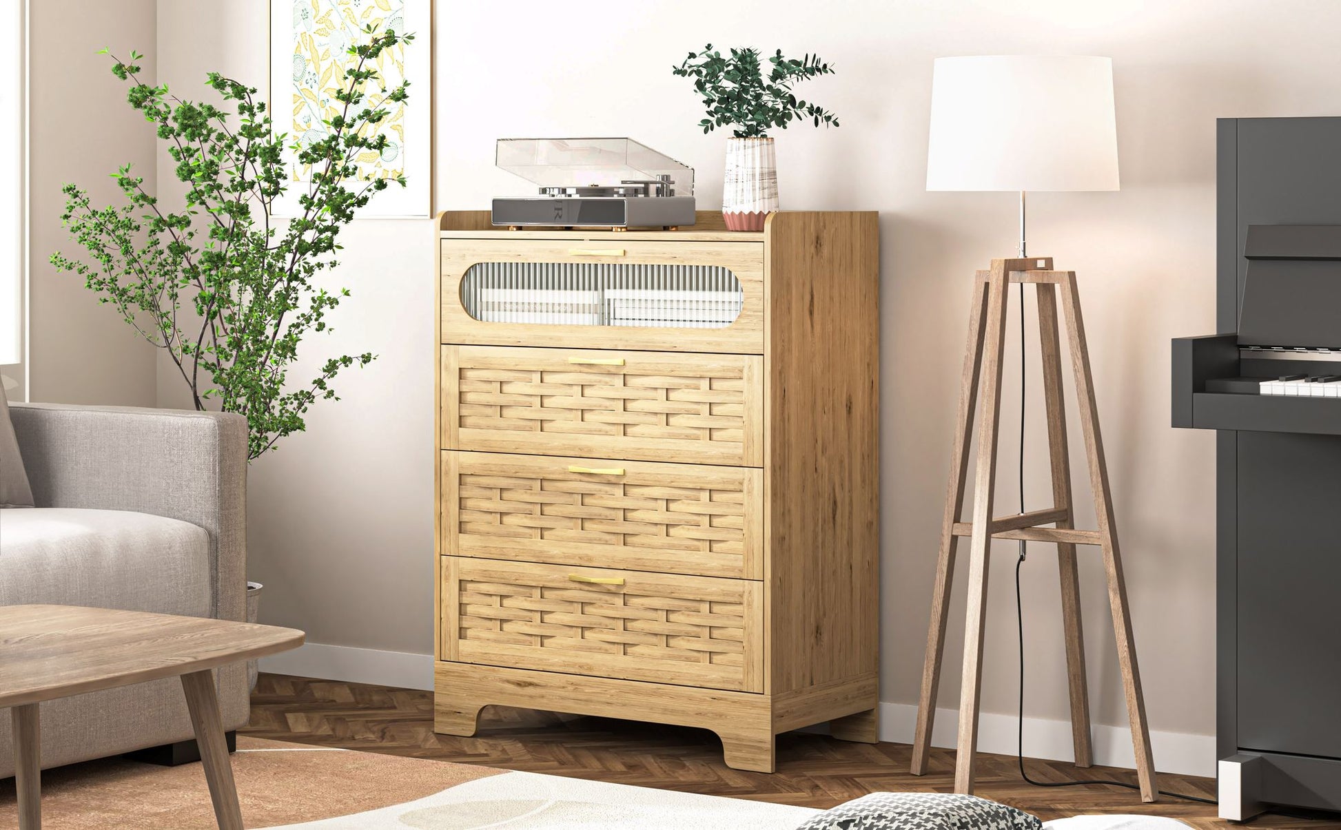 Wood 4 Drawer Dresser for Bedroom, Large Double Dresser with Wide Drawers, Modern Chest of Drawers,Storage Organizer Dre image 7
