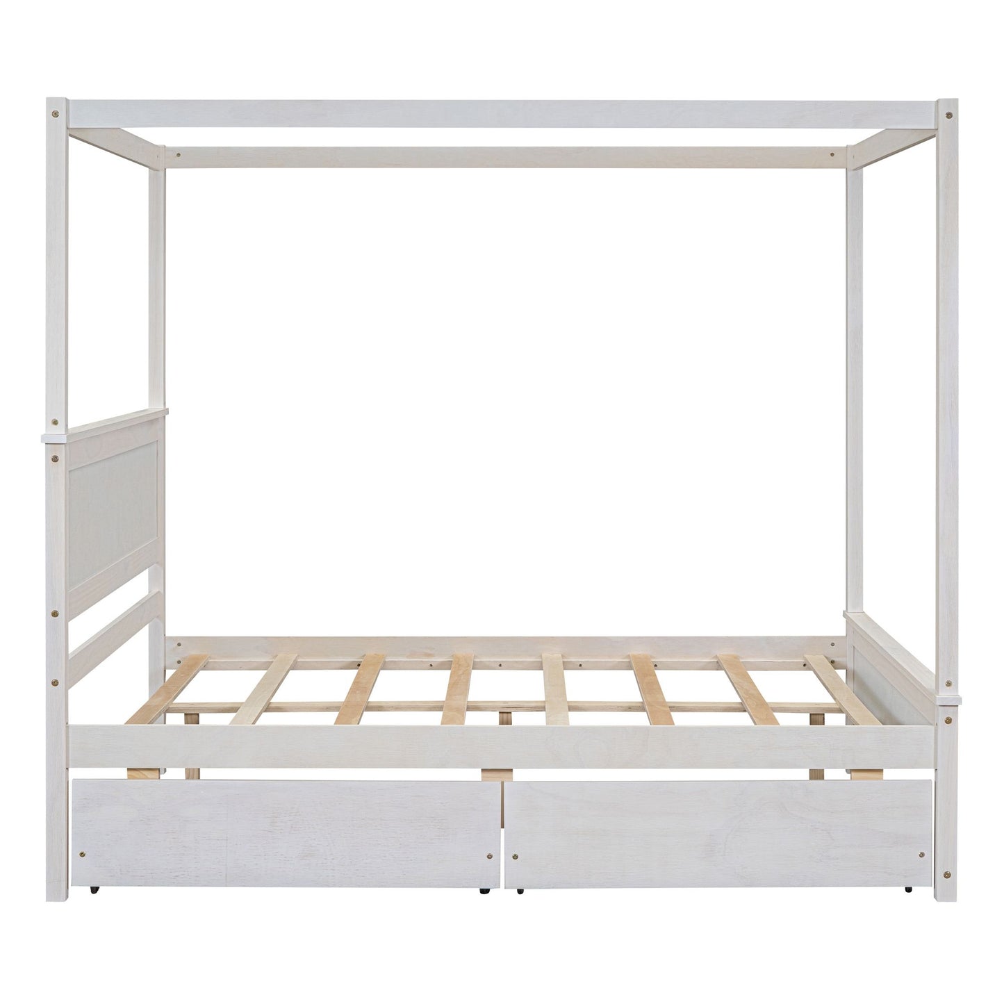 Wooden canopy bed with headboard and footboard brushed white