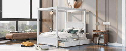 Full size wood canopy bed brushed white dimension diagram
