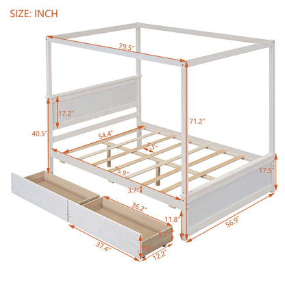 Canopy bed with two drawers for bedroom storage