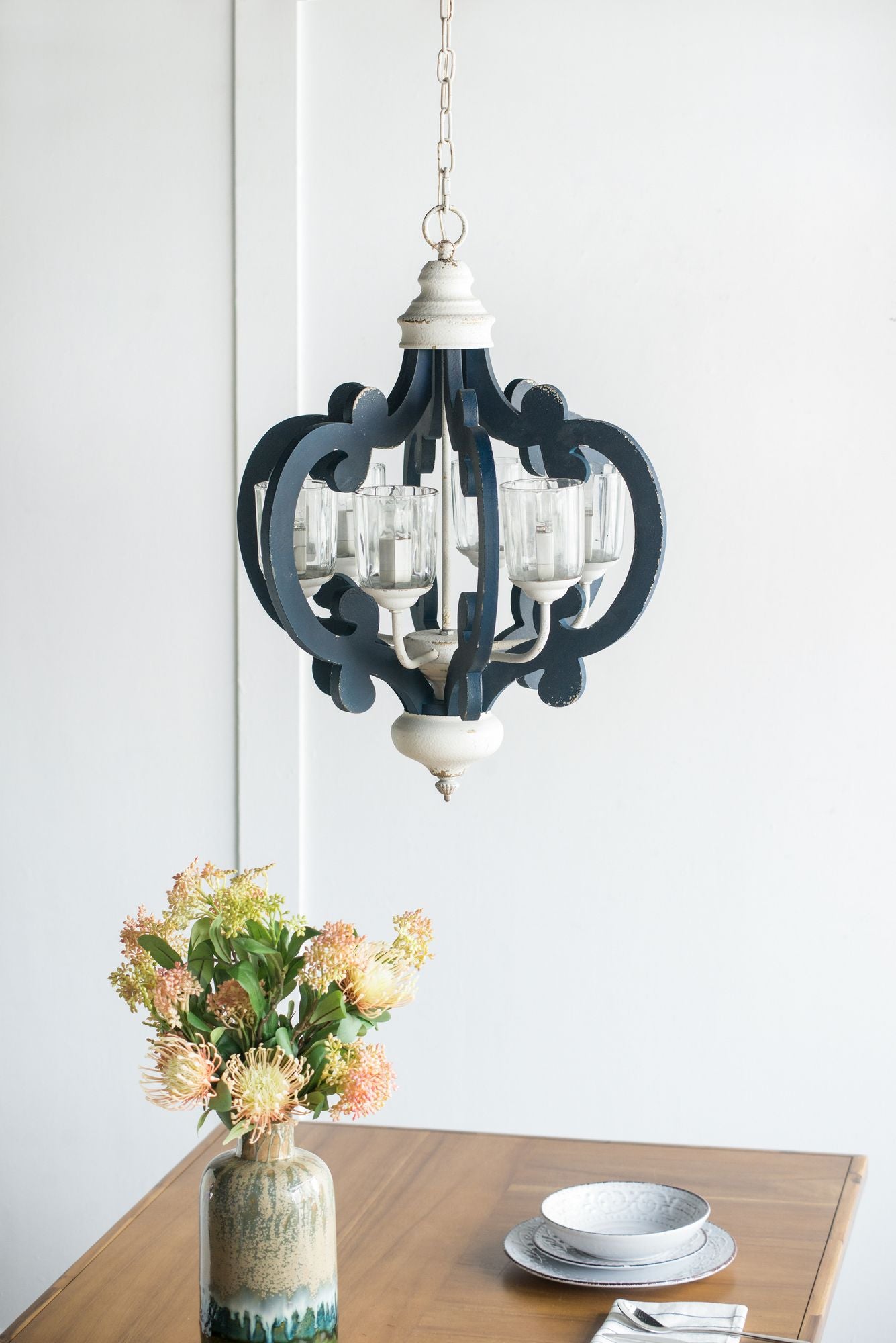 Wood Chandelier 6 - Light Farmhouse Pendant Lighting Natural Wood Hanging Light Fixture for Kitchen Living Dining Room,  image 1