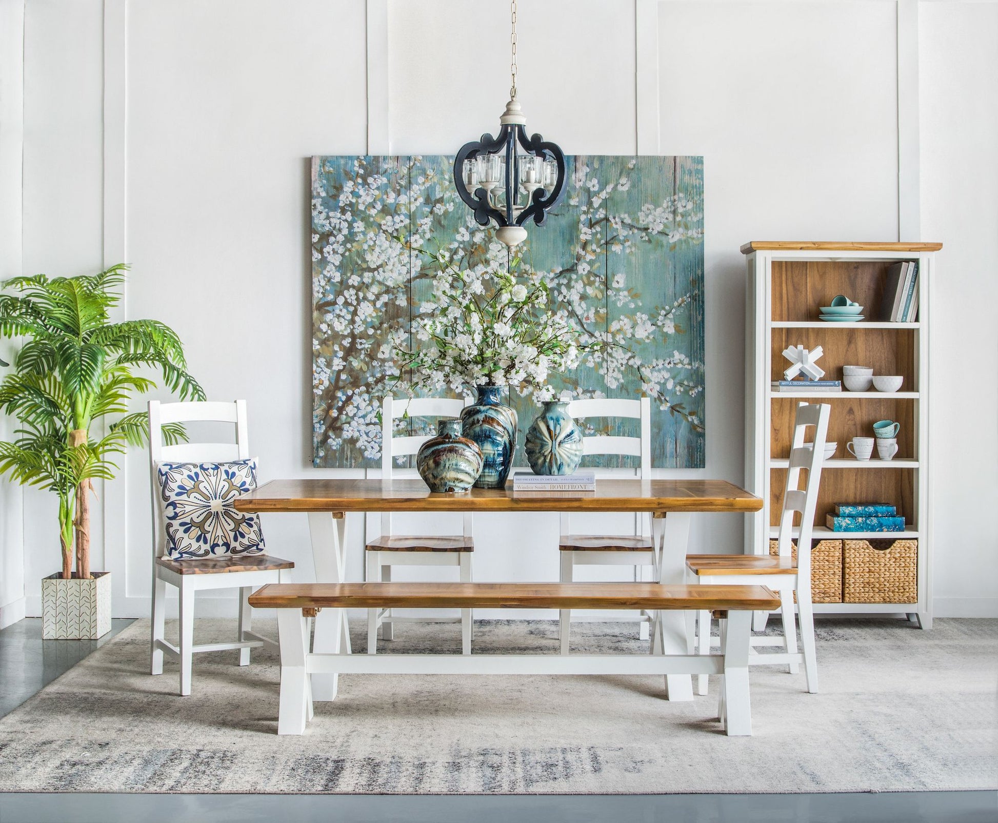 Wood Chandelier 6 - Light Farmhouse Pendant Lighting Natural Wood Hanging Light Fixture for Kitchen Living Dining Room,  image 2