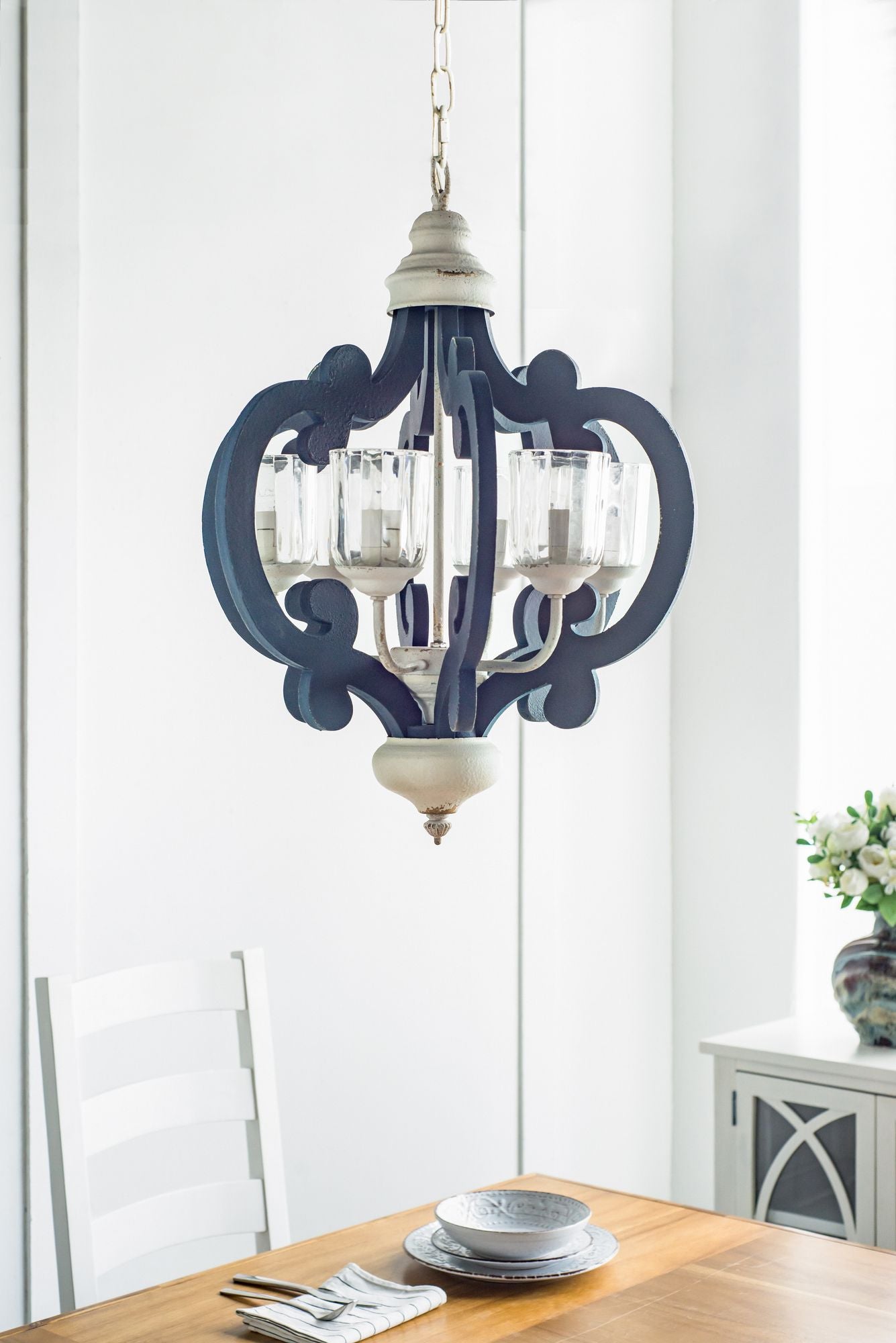 Wood Chandelier 6 - Light Farmhouse Pendant Lighting Natural Wood Hanging Light Fixture for Kitchen Living Dining Room,  image 5