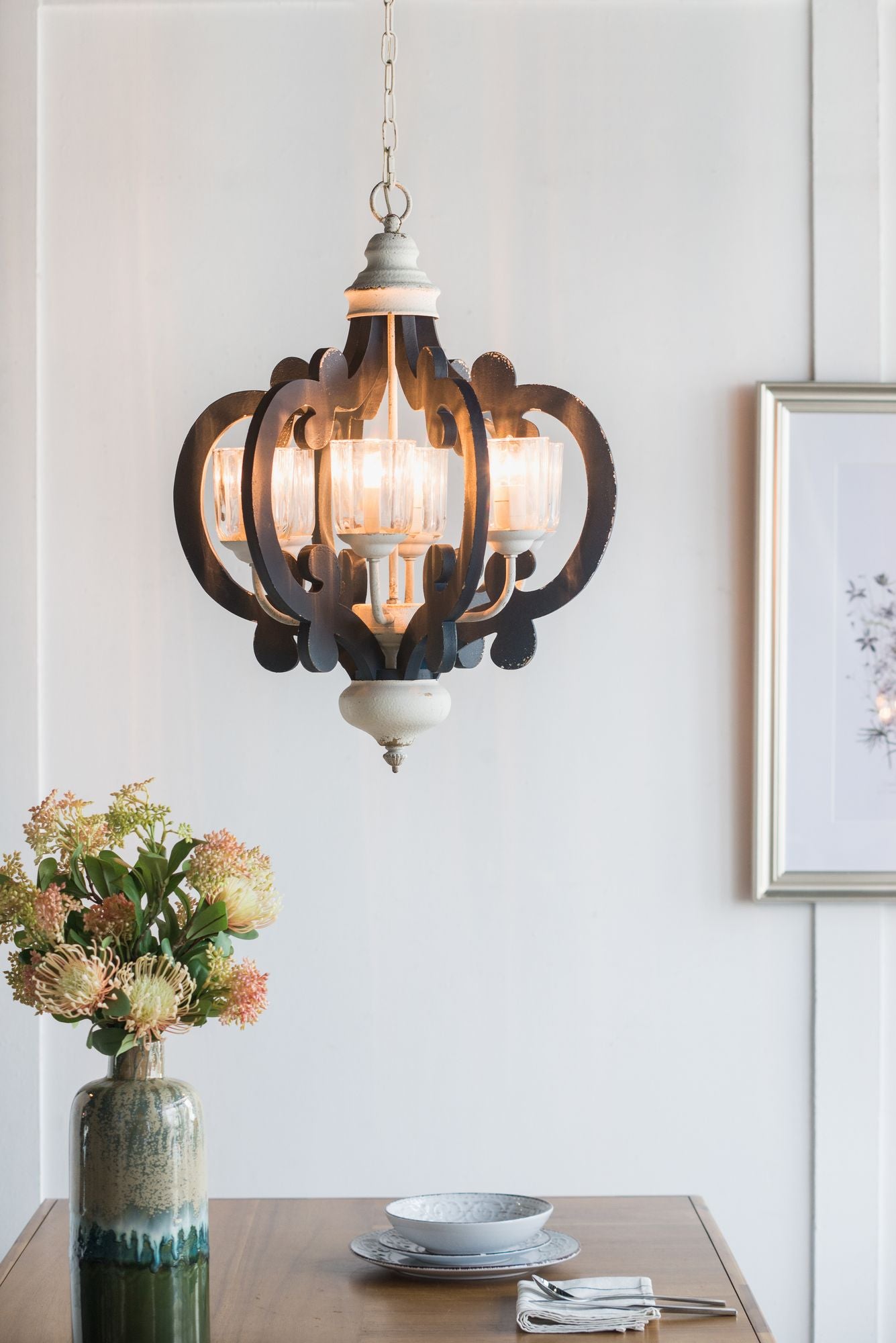 Wood Chandelier 6 - Light Farmhouse Pendant Lighting Natural Wood Hanging Light Fixture for Kitchen Living Dining Room,  image 7