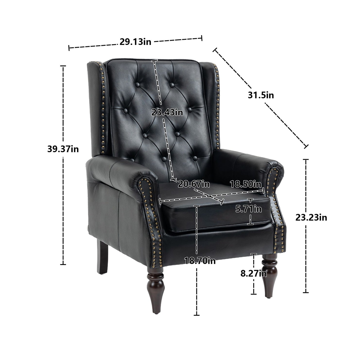 Wood Frame Armchair, Modern Accent Chair Lounge Chair with Sturdy Wood Legs for Living Room Bedroom (Black PU) image 20