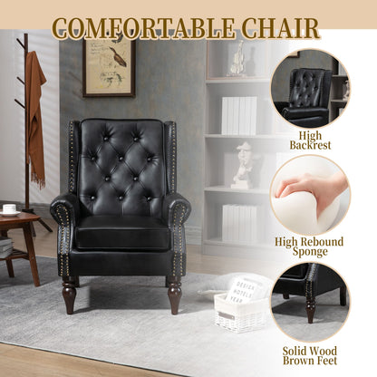 Wood frame armchair for living room - back view