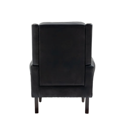 Wood Frame Armchair, Modern Accent Chair Lounge Chair with Sturdy Wood Legs for Living Room Bedroom (Black PU) image 13