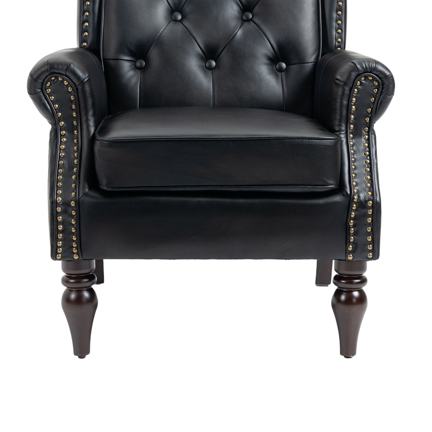 Wood Frame Armchair, Modern Accent Chair Lounge Chair with Sturdy Wood Legs for Living Room Bedroom (Black PU) image 19