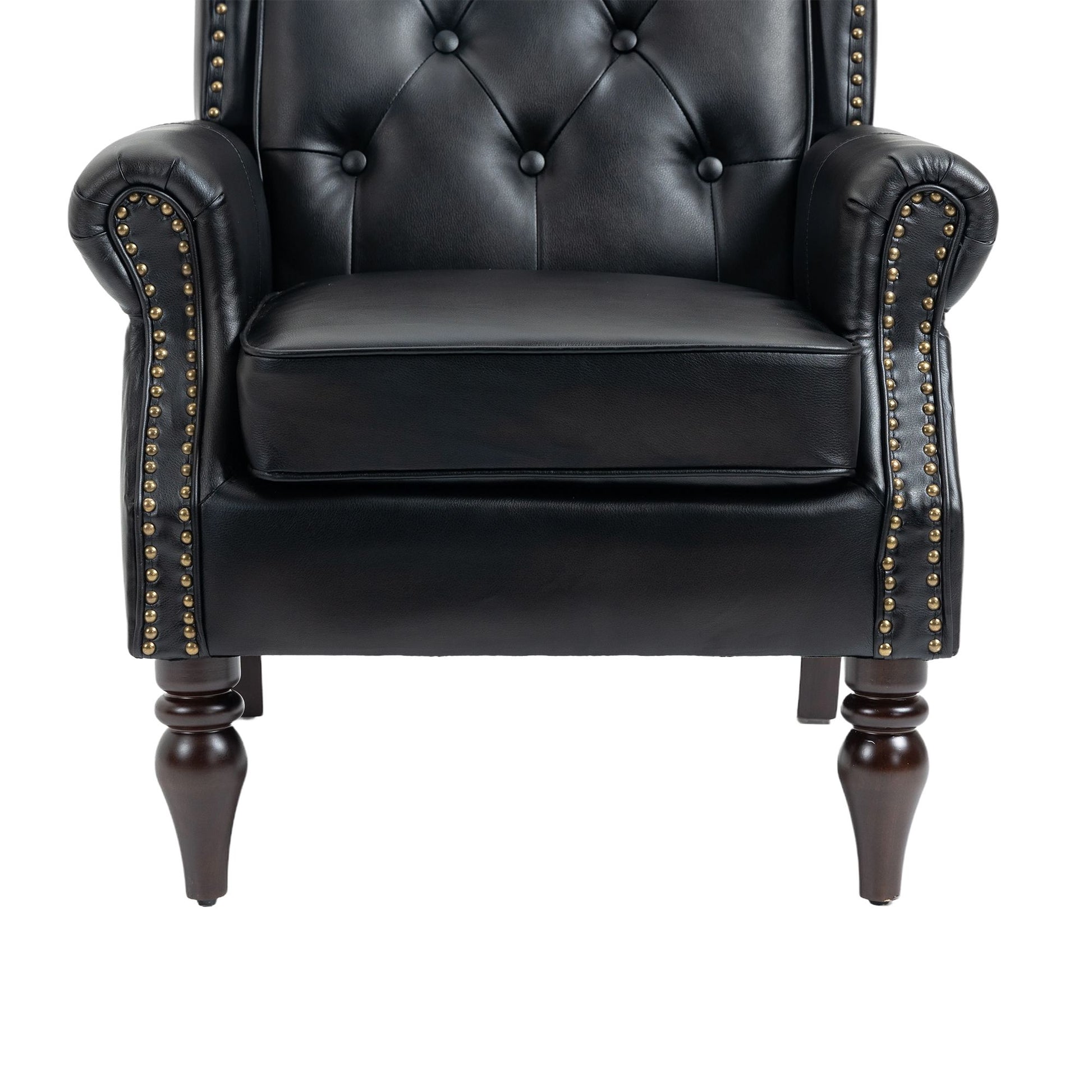 Wood Frame Armchair, Modern Accent Chair Lounge Chair with Sturdy Wood Legs for Living Room Bedroom (Black PU) image 19
