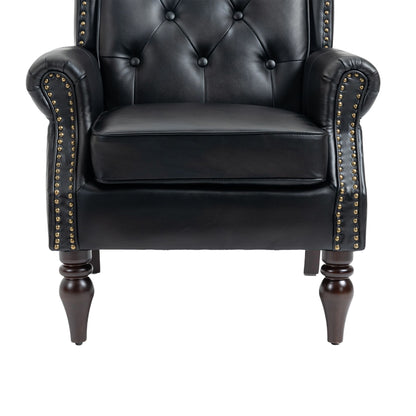 Wood Frame Armchair, Modern Accent Chair Lounge Chair with Sturdy Wood Legs for Living Room Bedroom (Black PU) image 19