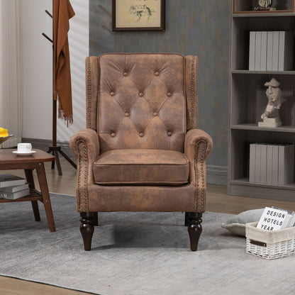 Faux leather lounge chair with wood frame - back view