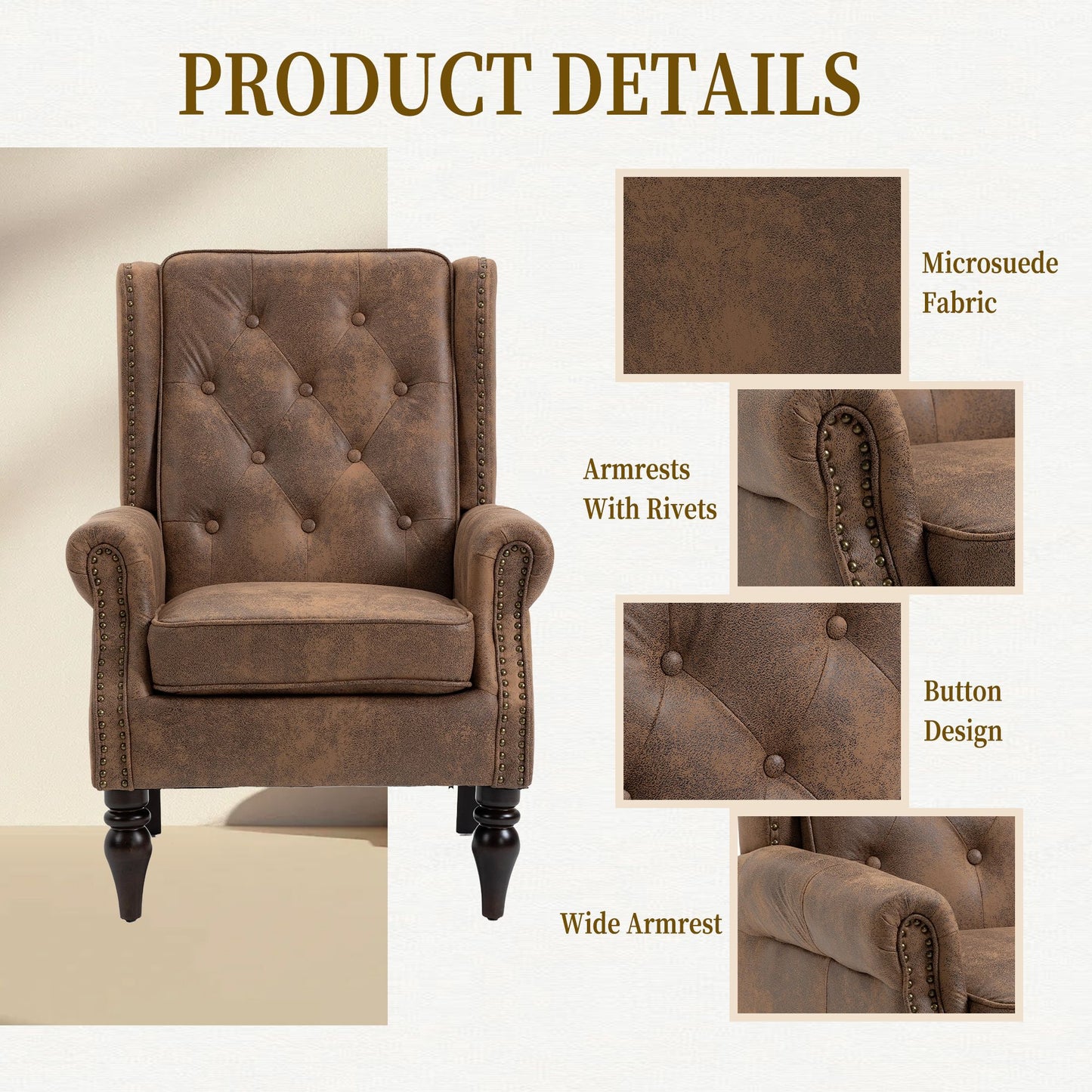 Wood frame armchair for living room - angled view