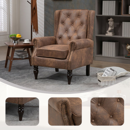 Modern faux leather accent chair with wood frame - front view