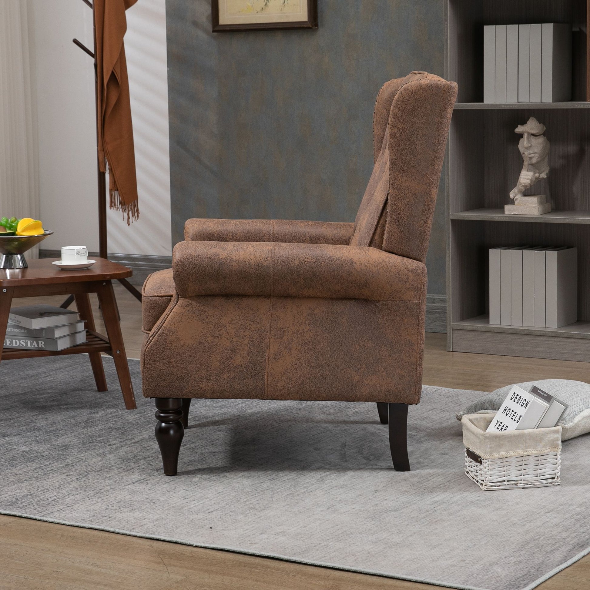 Bedroom accent chair with foam padding - side angle