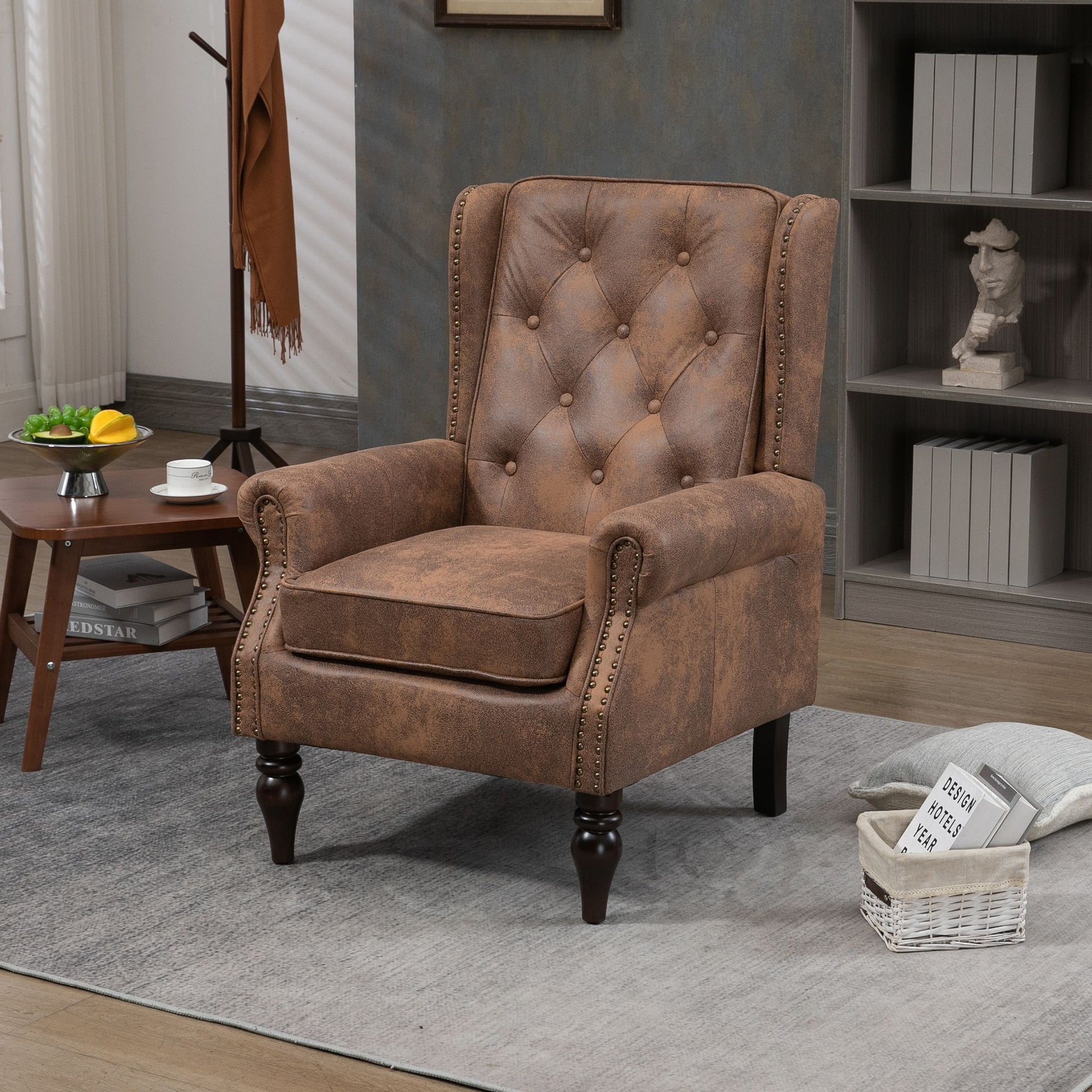 Modern accent chair with sturdy wood legs - side view