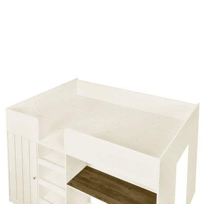 Wood Full Size Loft Bed with Built-in Wardrobe, Desk, Storage Shelves and Drawers, Beige image 9