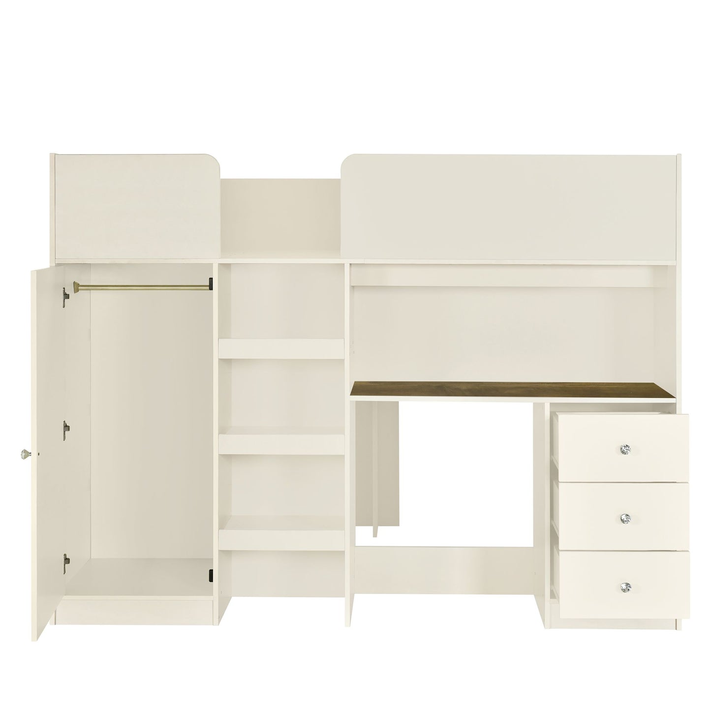 Wood Full Size Loft Bed with Built-in Wardrobe, Desk, Storage Shelves and Drawers, Beige image 11