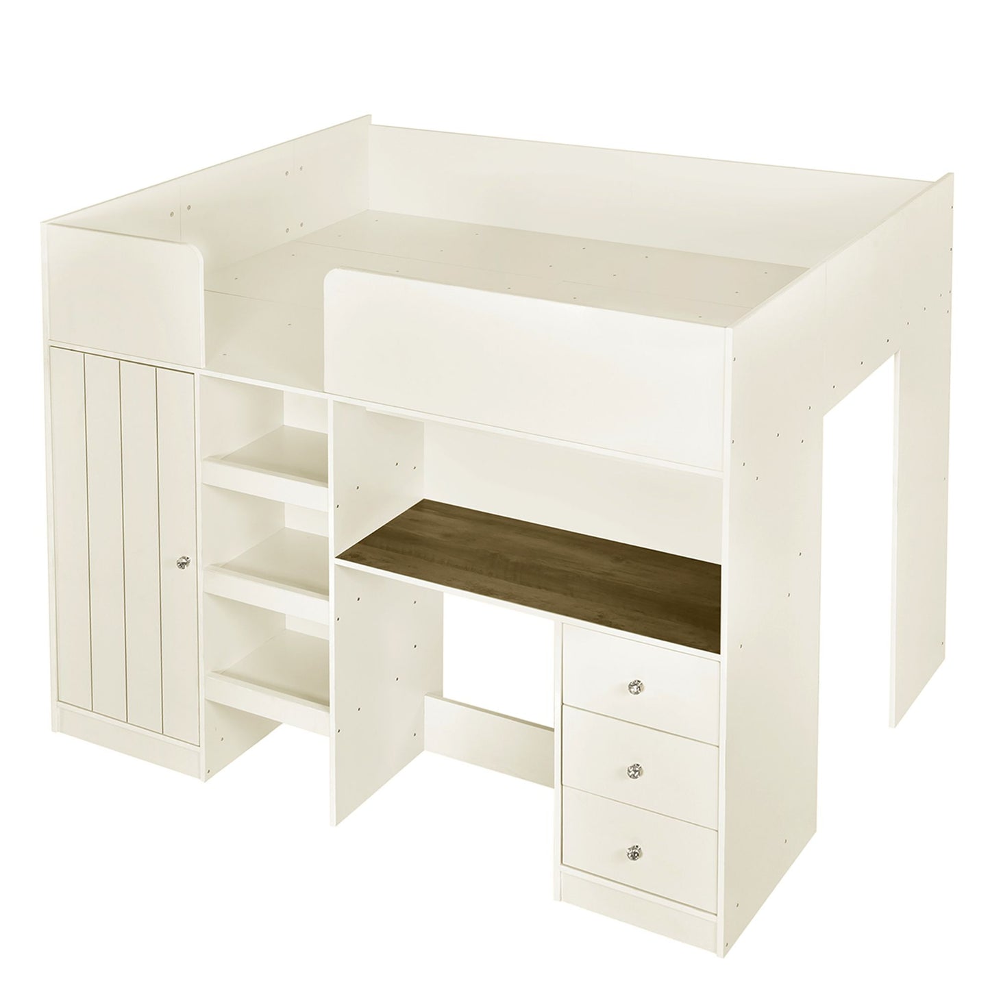 Wood Full Size Loft Bed with Built-in Wardrobe, Desk, Storage Shelves and Drawers, Beige image 13