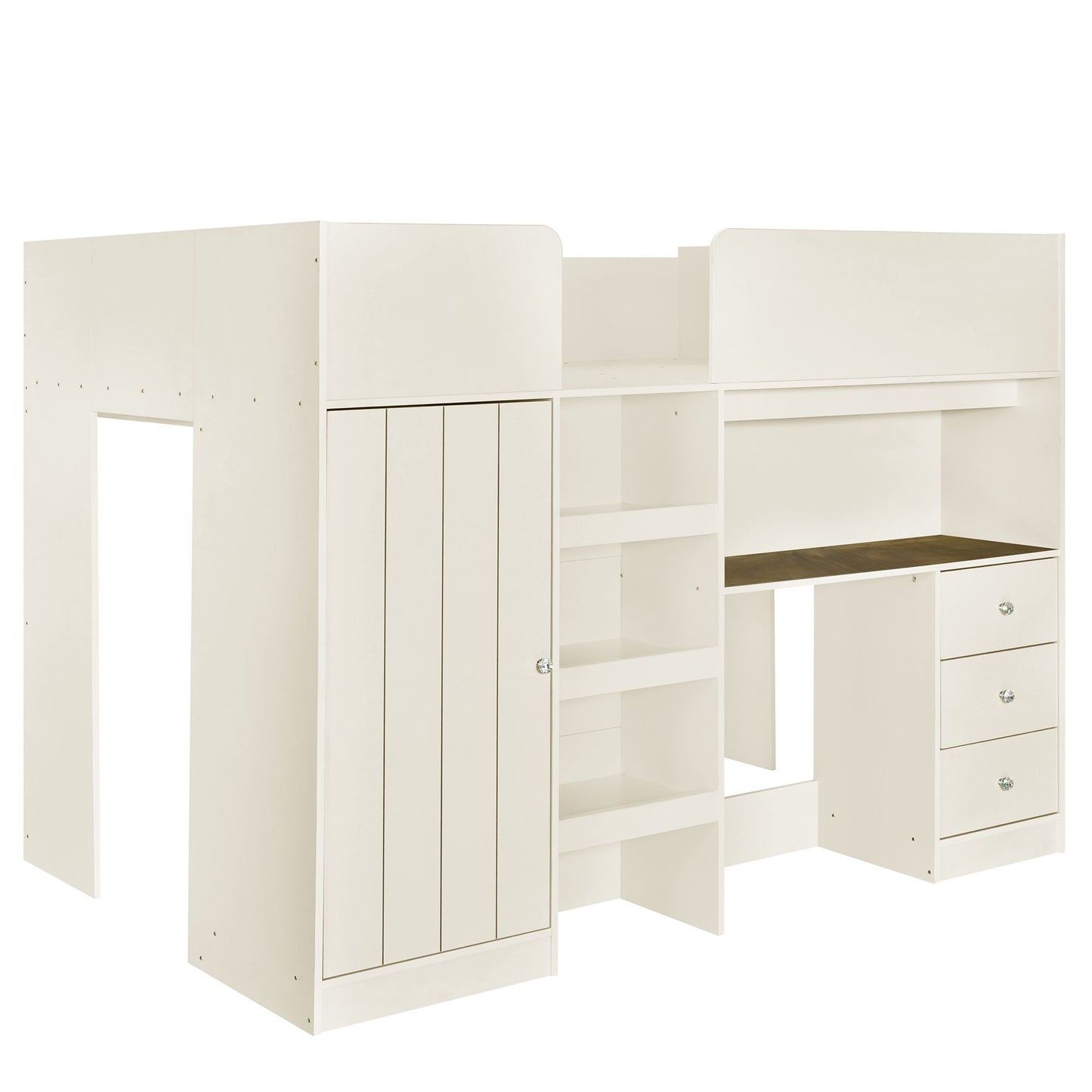 Wood Full Size Loft Bed with Built-in Wardrobe, Desk, Storage Shelves and Drawers, Beige image 14