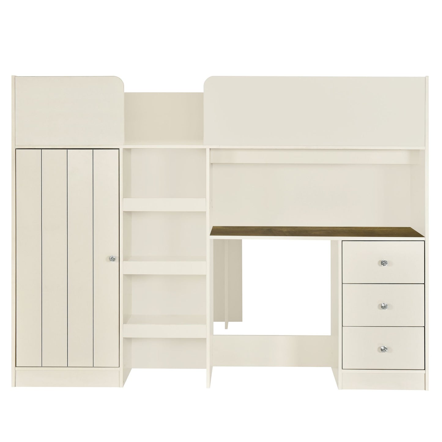 Wood Full Size Loft Bed with Built-in Wardrobe, Desk, Storage Shelves and Drawers, Beige image 7