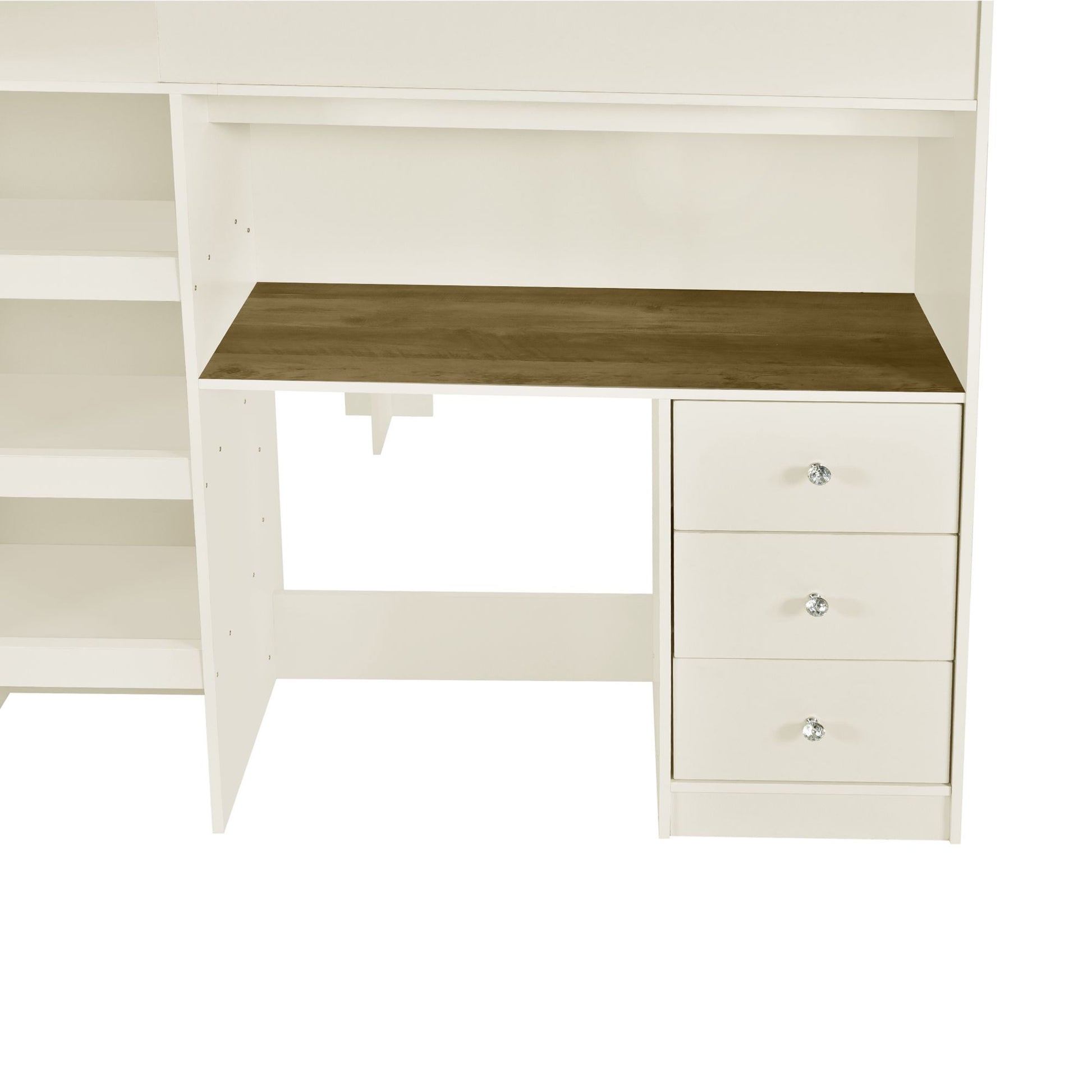 Wood Full Size Loft Bed with Built-in Wardrobe, Desk, Storage Shelves and Drawers, Beige image 12