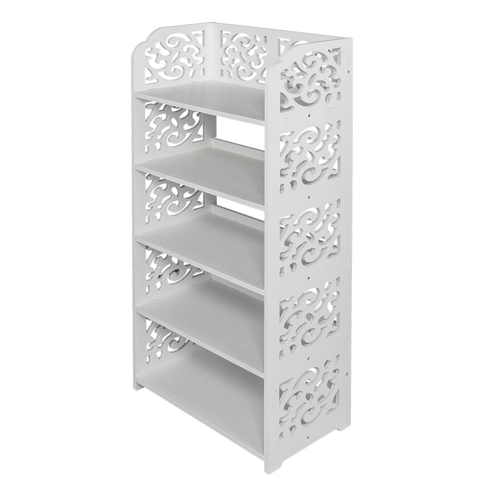 Wood-plastic Board Five Tiers Carved Shoe Rack White A image 18