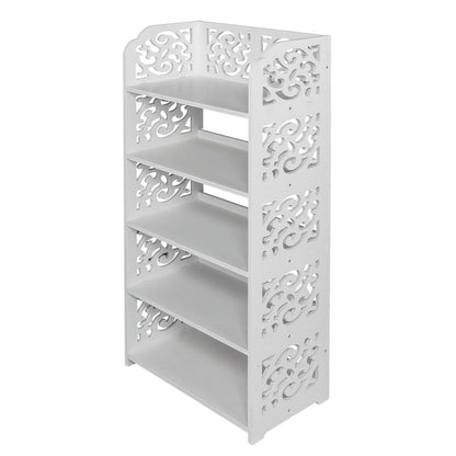 Wood-plastic Board Five Tiers Carved Shoe Rack White A image 18
