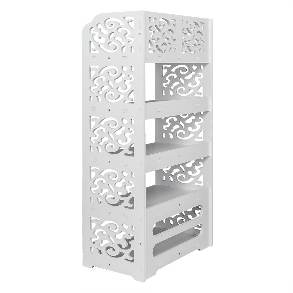 Wood-plastic Board Five Tiers Carved Shoe Rack White A image 17