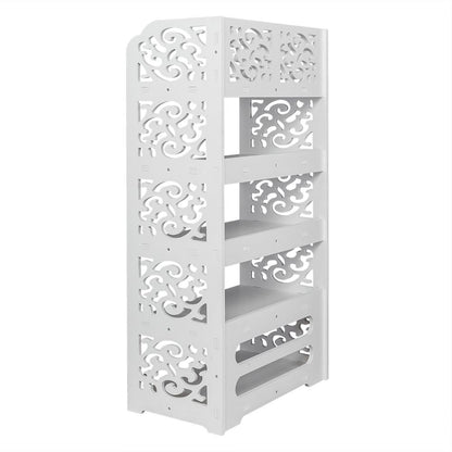 Wood-plastic Board Five Tiers Carved Shoe Rack White A image 17