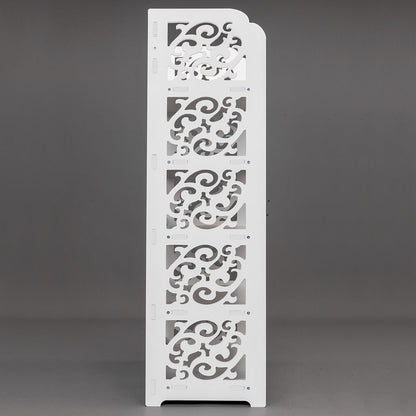 Wood-plastic Board Five Tiers Carved Shoe Rack White - empty tiers