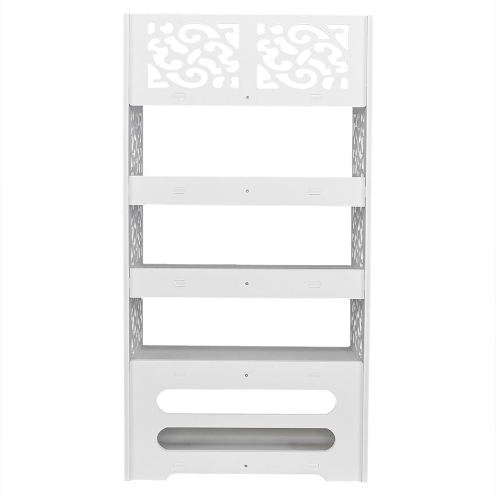 Wood-plastic Board Five Tiers Carved Shoe Rack White A image 15