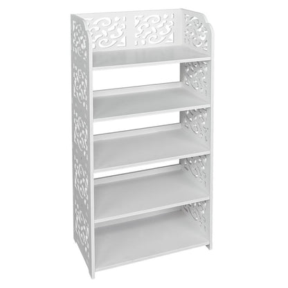 Wood-plastic Board Five Tiers Carved Shoe Rack White A image 16
