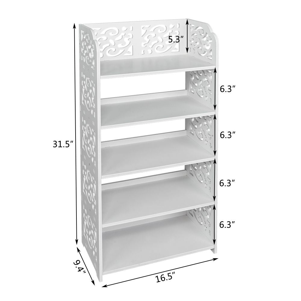 Wood-plastic Board Five Tiers Carved Shoe Rack White - dimension diagram