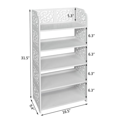 Wood-plastic Board Five Tiers Carved Shoe Rack White - dimension diagram