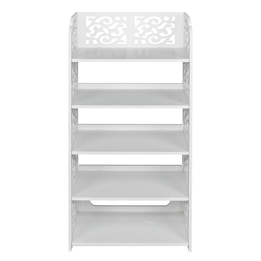 Wood-plastic Board Five Tiers Carved Shoe Rack White A image 14