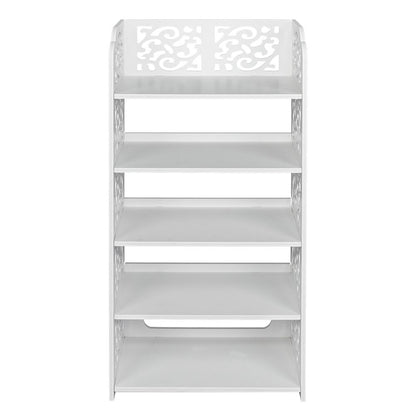 Wood-plastic Board Five Tiers Carved Shoe Rack White A image 14