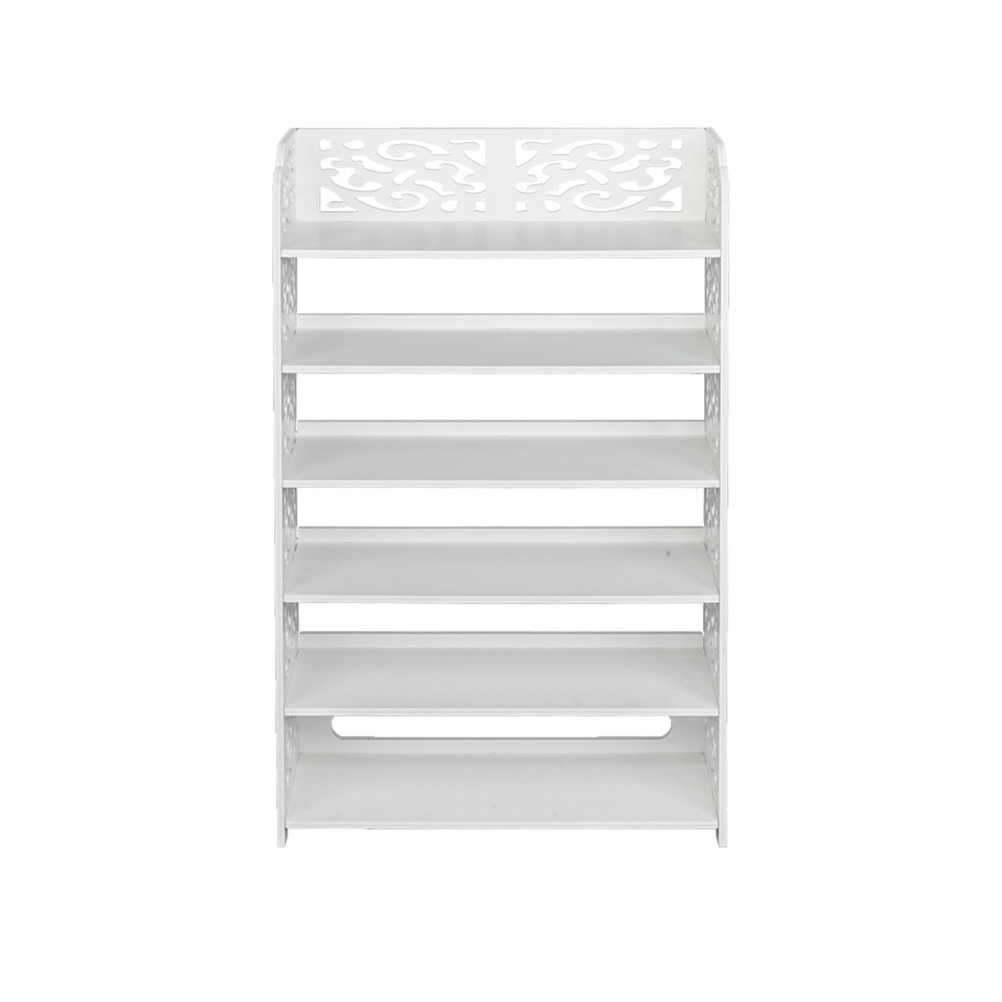 Wood-plastic Board Six Tiers Carved Shoe Rack White - In Living Room
