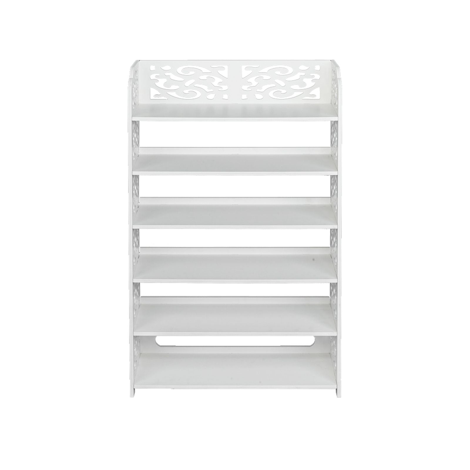 Wood-plastic Board Six Tiers Carved Shoe Rack White - In Living Room
