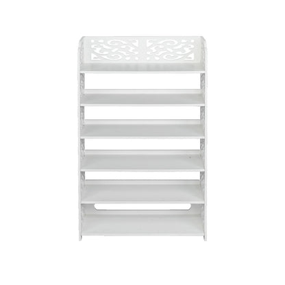 Wood-plastic Board Six Tiers Carved Shoe Rack White - In Living Room
