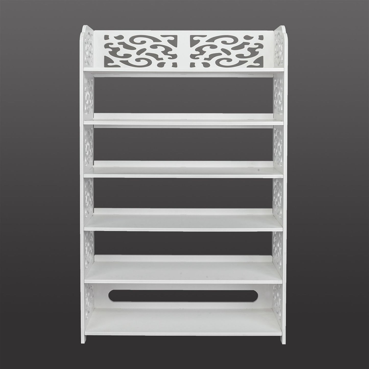 Wood-plastic Board Six Tiers Carved Shoe Rack White - With Plants