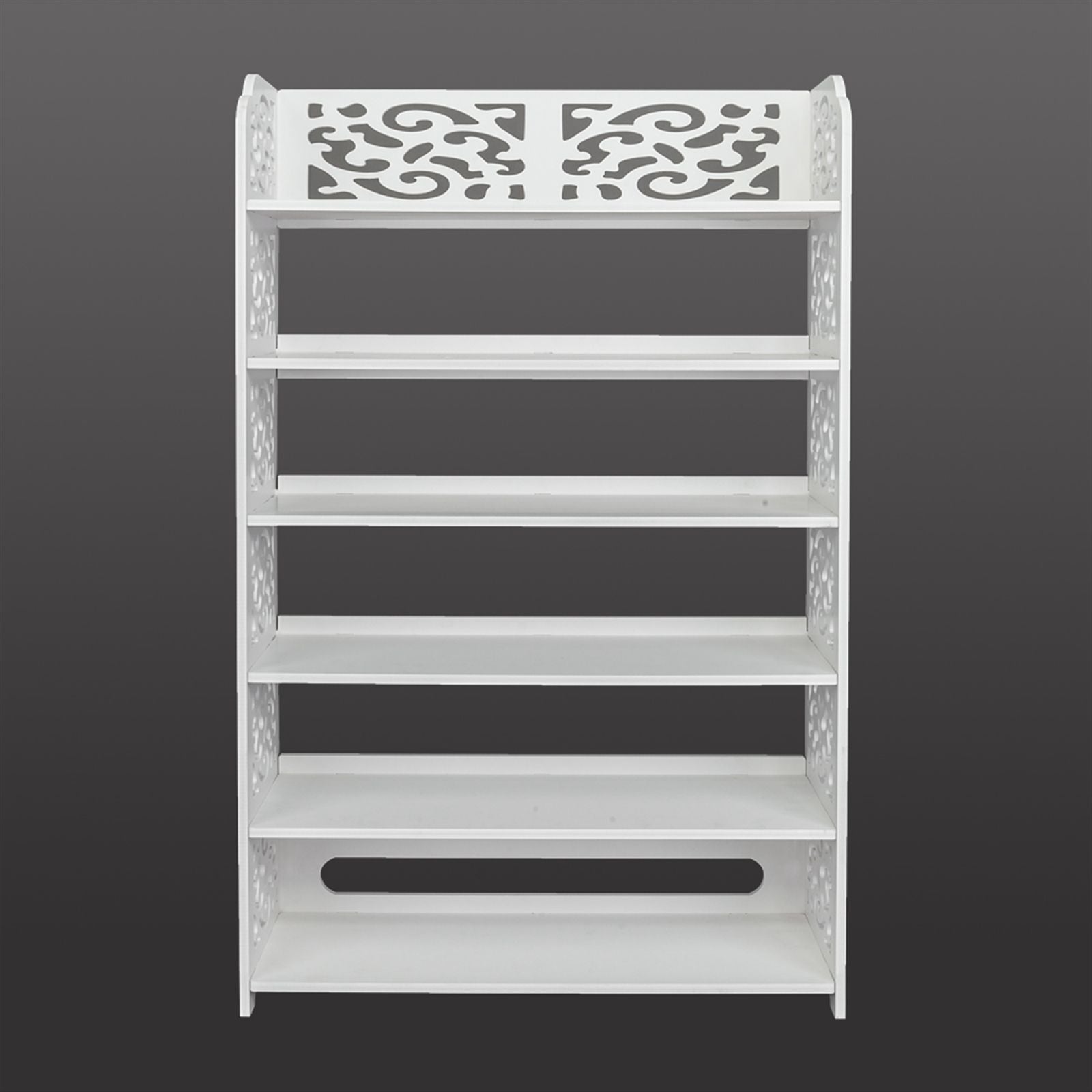 Wood-plastic Board Six Tiers Carved Shoe Rack White - With Plants