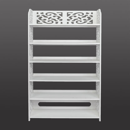 Wood-plastic Board Six Tiers Carved Shoe Rack White - With Plants