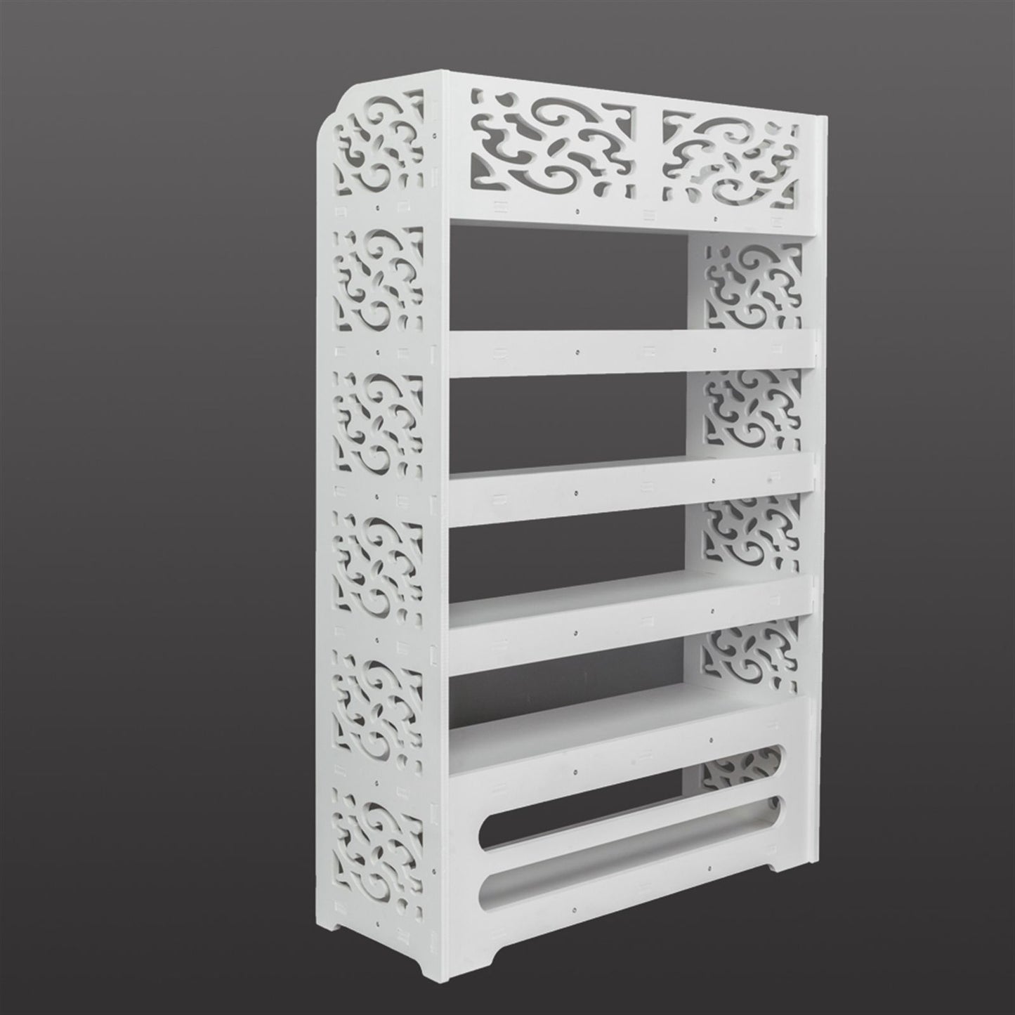 Wood-plastic Board Six Tiers Carved Shoe Rack White B image 14