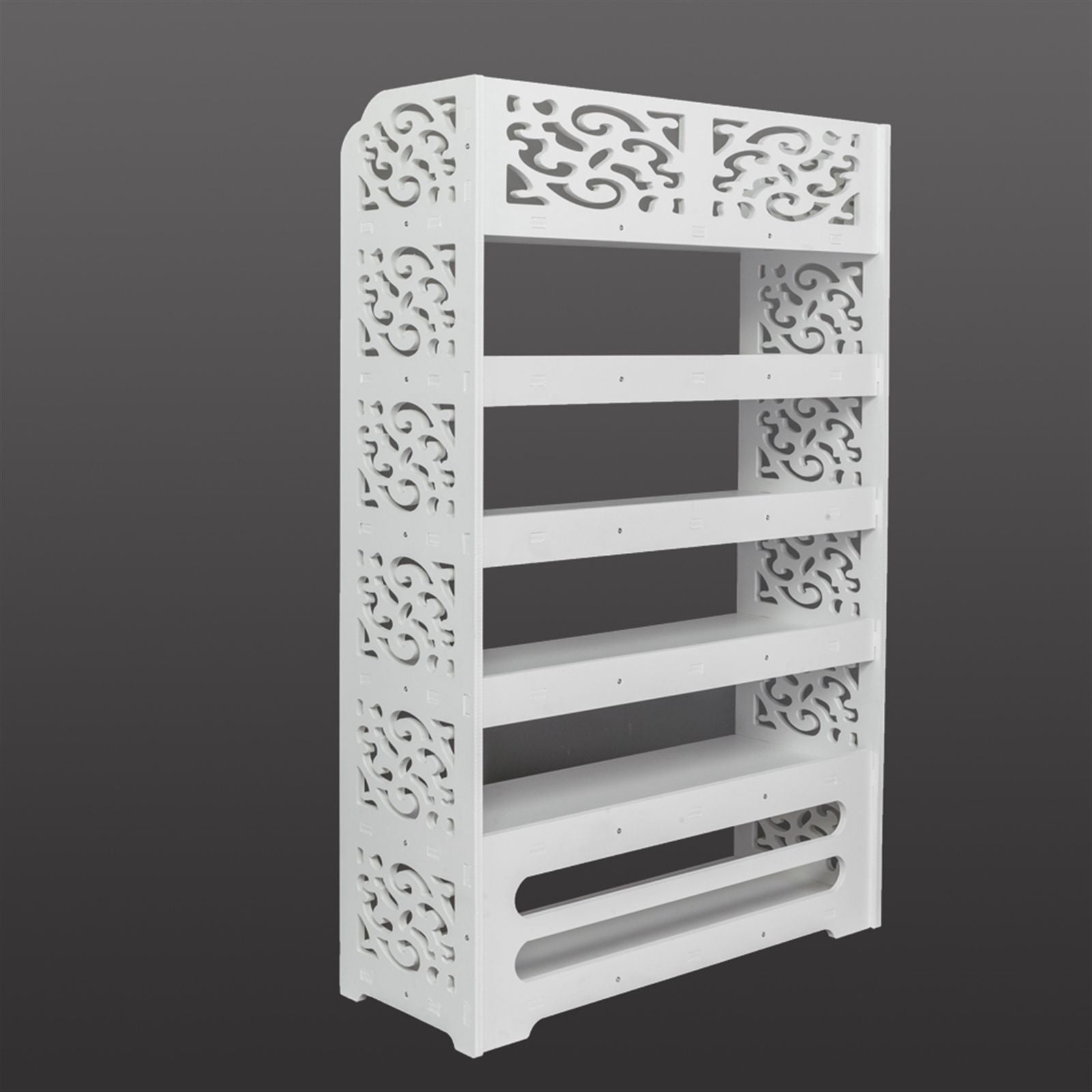 Wood-plastic Board Six Tiers Carved Shoe Rack White B image 14