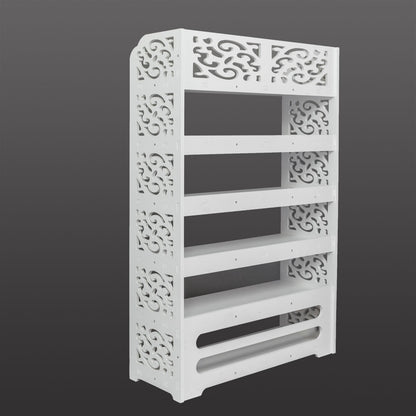 Wood-plastic Board Six Tiers Carved Shoe Rack White B image 14