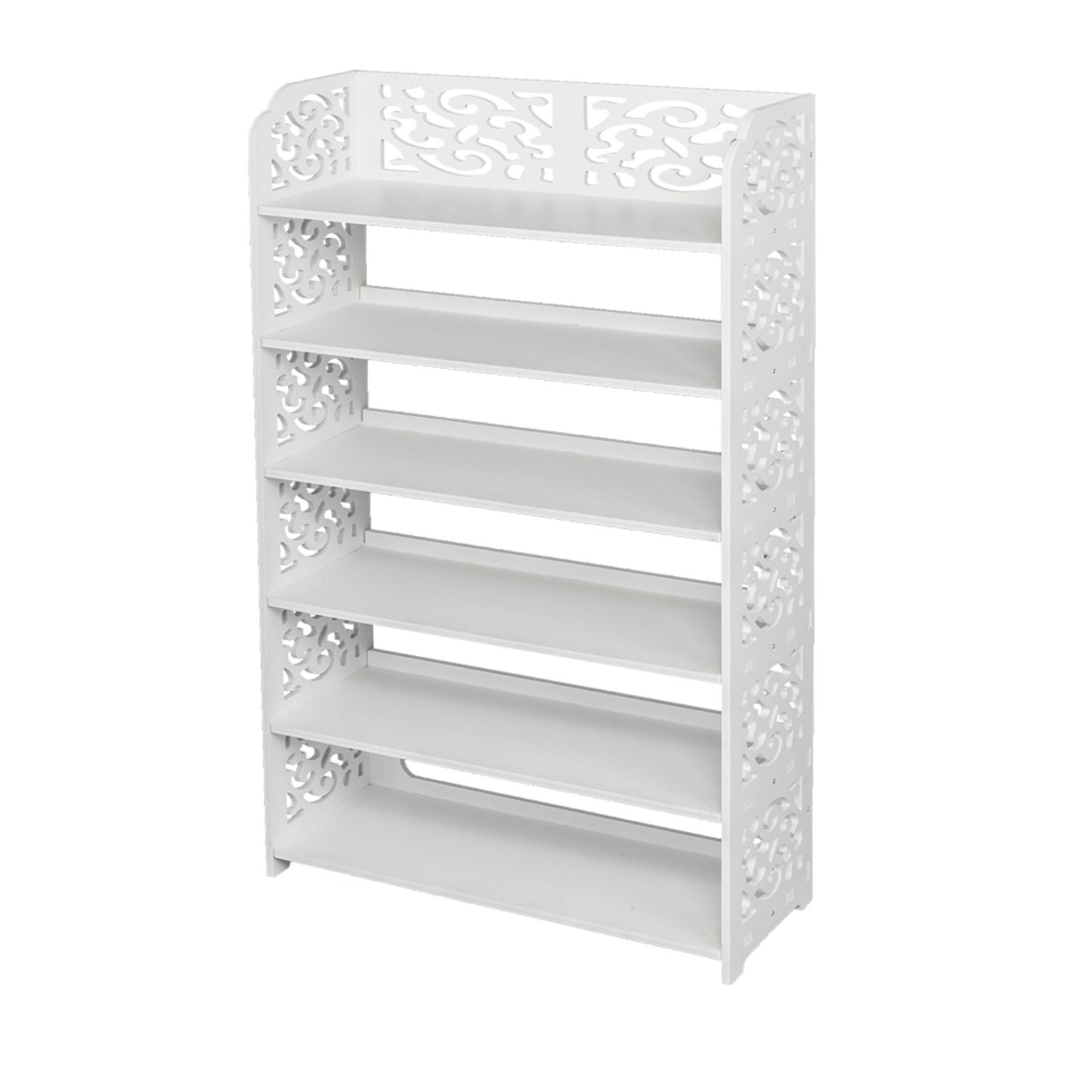 Wood-plastic Board Six Tiers Carved Shoe Rack White - Close-up of Material